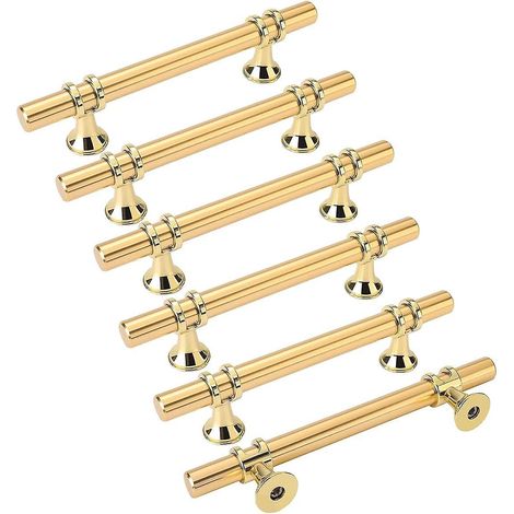6pcs Poignes De Meuble Dores Poigne Dore - Poigne De Porte De Cuisine Poignee Tiroir Laiton Poignes Dores Meuble Entraxe 96mm (1/5)