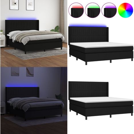 Boxspringbett mit Matratze & LED Schwarz 180x200 cm Stoff - Boxspringbett - Doppelbett - Schlafsofa - Bettauflage - Lattenrost - Home & Living (1/5)