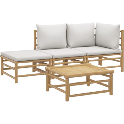 Mobili da giardino mobili da esterno Set di mobili da 4 pezzi con cuscini in bambù grigio chiaro 020016132