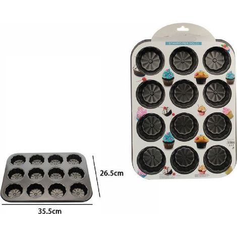 TrAdE Shop Traesio - Stampo Teglia Vassoio Antiaderente Per 12 Muffin Cupcake Dolci Budino 59942 - (1/2)