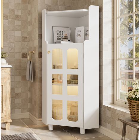 MEUBLIV Armoire d'angle 63,5 x 124 cm blanc – LED pilotée par application (1/5)