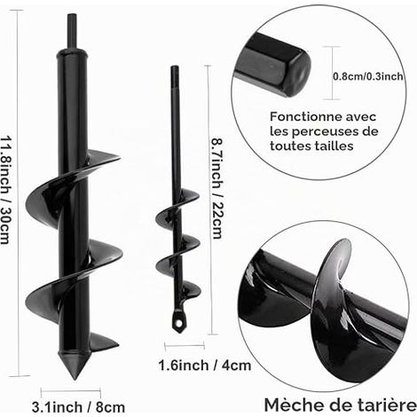 Auger for Drill Auger Garden Auger Planting Auger Tool for Digging Holes and Deep Cultivation - 8 x 30 cm and 4 x 22 cm (1/3)