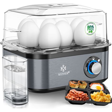 KESSER® Eierkocher für 1 bis 8 Eier elektrisch aus Edelstahl 500W & Warmhaltefunktion LED-Drehschalter Spülmaschinenfest / Schwarz / Anthrazit