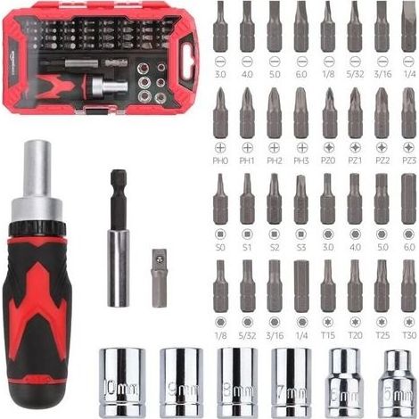 Basics Case screwdriver to ratchet magnetic 41 unit, set of 1, Black/red (1/4)