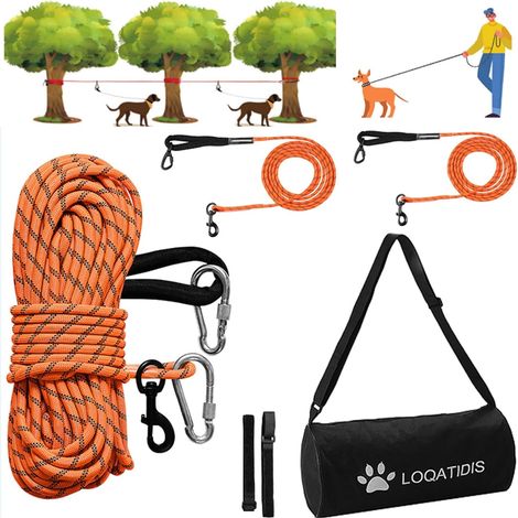 3 in 1.30 m + 2 x 3 m Orange Dog Trolley System Portable Dog Lead Rope for Yard, Camping, Parks and Outdoor Events, Installation in 5 minutes with Large Bag (1/5)