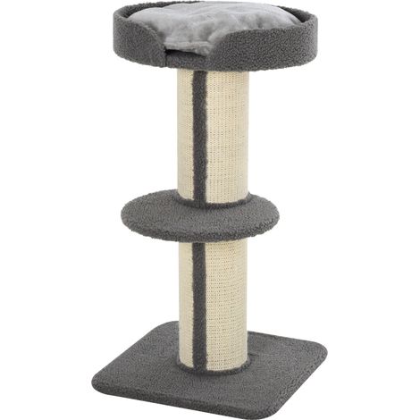 PawHut Katzenbaum mit Kratzbaum, Frotteebezug, 2 Plattformen, Kratzbaum, 91 cm hoch, Grau