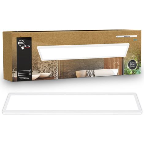 B.K.Licht Pannello LED piatto 98x20cm squadrato 36W 4800lm 4000K bianco neutro protezione dagli spruzzi d'acqua bianco - Lampada da soffitto bagno cucina soggiorno