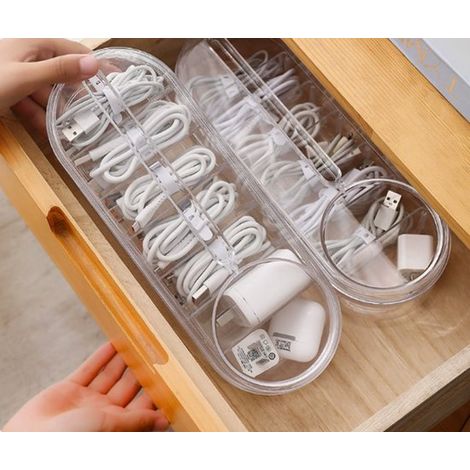 Lot de 2 boîtes de rangement pour câbles avec couvercle,Sac de rangement à 7 compartiments,organiseur de bureau ajustable pour câbles de charge (1/5)