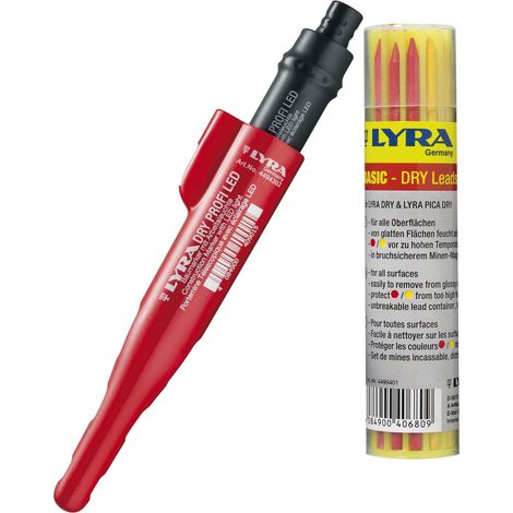 LYRA Dry Proif LED Tieflochmarker Trockenmarker + Ersatzminen graphit/gelb/rot