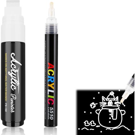 2 feutres à craie blanche jumbo, marqueurs pour vitres 15 mm, marqueurs permanents blancs 4 mm, pour tableau noir, tableau blanc, verre, métal, plastique (1/5)