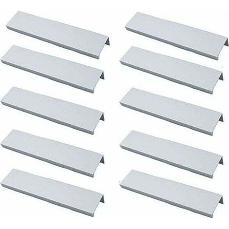 Set mit 10 Profilgriffen für Küchenschränke – Unsichtbare Griffe, gebürstete Oberfläche, silberne Aluminiumlegierung, 96 mm Lochabstand