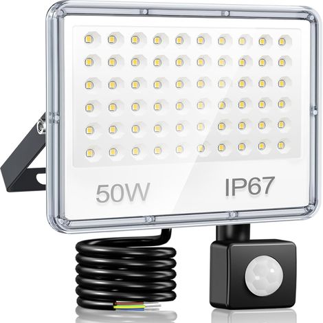 Projecteur LED Exterieur Detecteur de Mouvement 50W - Spot LED Extérieur Detecteur de Mouvement 5000LM 6500K, IP67 Etanche Eclairage pour Jardin, Patio, Garage