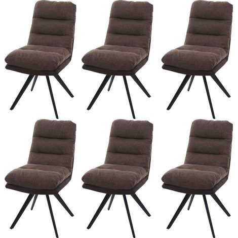 Set 6x sedie poltroncine girevole elegante imbottita HHG-847 tessuto senza braccioli marrone