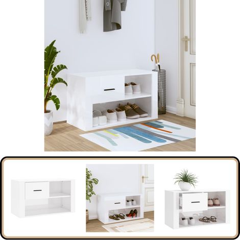 Schuhschrank Hochglanz-Weiß 80x35x45 cm Holzwerkstoff - Schuhschrank - Holzwerkstoff - Weiß - Garderobe - Flurmöbel (1/5)