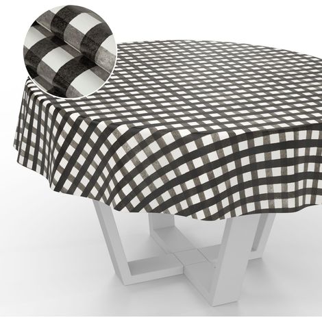 Nappe en Toile cirée, Lavable, pour Table de Jardin, extérieur et intérieur, Ronde, 140 cm, Bord coupé, à Carreaux, Noire (1/5)