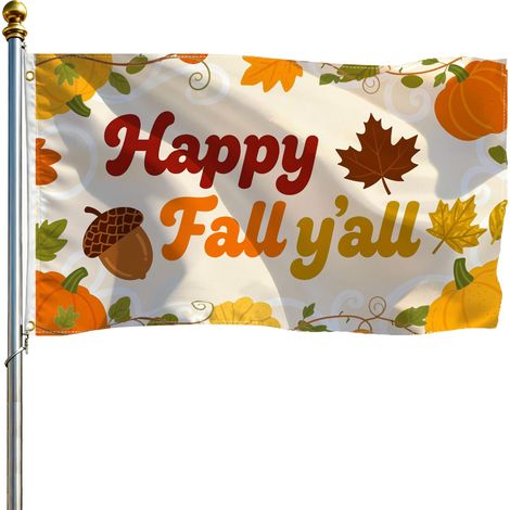 Décoration murale automnale 2026 : drapeau national, ambiance fête des récoltes, feuilles d'érable, citrouilles, dindes - 90 x 150 cm (perforation simple face, sans couture aux quatre coins) - GEJ-6