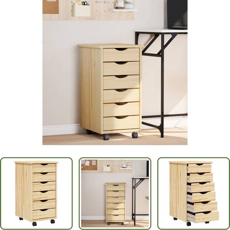 vidaXL Kieferholz - Rollcontainer mit Schubladen MOSS Klarlack 34 x 39 x 65,5 cm (1/5)