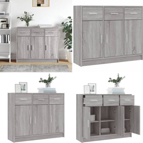 Sideboard Grau Sonoma 91x28x75 cm Holzwerkstoff - Sideboard - Wohnzimmermöbel - Holzmöbel - Grau - Schreibtisch - Home & Living (1/5)
