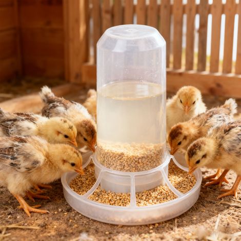 Distributeur Automatique Poules et Canards Plastique Épais Ensemble Mangeoire Abreuvoir Robuste Pratique pour Volailles (1/4)