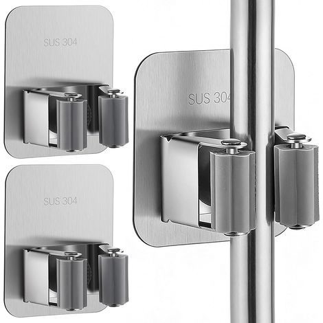 3Pièces Accroche Balai, Porte Balai Mural, Acier inoxydable Porte Outils Mural, Support De Vadrouille, Pour Salle De Bain Cuisine Bureau Placard Jardin Garage (1/5)