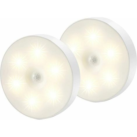 Luz de noche LED, luz magnética con sensor de movimiento para interiores con almohadillas adhesivas gratuitas, se adhiere a cualquier lugar, sensor inalámbrico recargable por USB  Blanco cálido  Paque