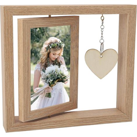 Cadre photo en bois, 10 x 15 cm, Avec pendentif en forme de cœur (1/5)