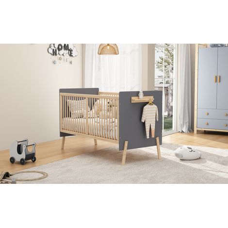 Babybett aus Massivholz Blau Natur 70x140 cm, höhenverstellbar, Seitenwand abnehmbar (1/5)