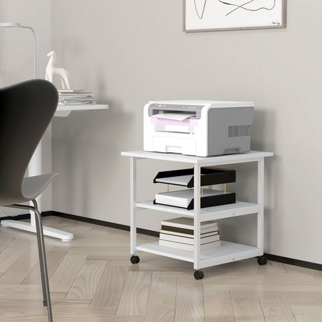 Support d'imprimante desserte de rangement 3 niveaux étagères mobile sur roulettes 50L x 50l x 52,5H cm (1/5)