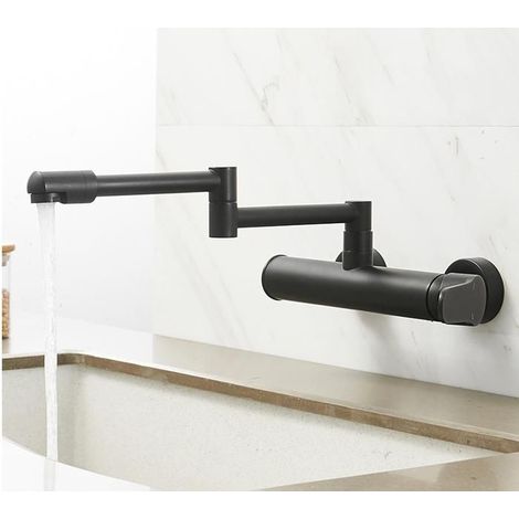Warm- und Kaltwasserarmatur, drehbarer Teleskopauszug, schwarze Wandarmatur, Zweifunktion (1/4)