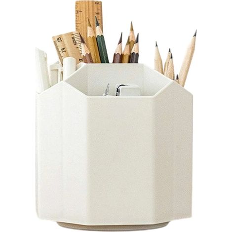 Organiseur Bureau Rotatif - 5 Compartiments - Pour Stylos Crayons Pinceaux - Blanc - 1 Pièce (1/5)
