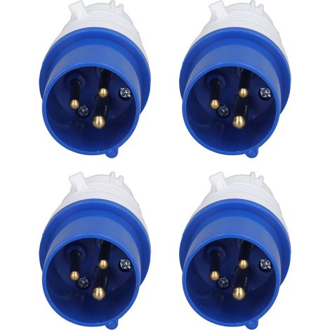 Lot de 4 prises industrielles 3 broches 16 A IP44 étanches, en polypropylène et laiton, 220-250 V (1/5)
