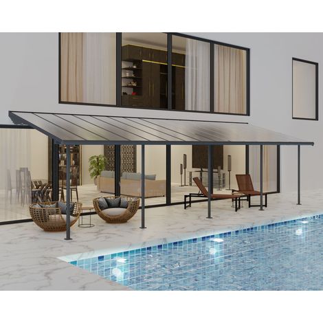 Palram – Pergola Sierra 3x9,2m en polycarbonate gris – Structure en aluminium inoxydable – Protection UV 100% – Montage sans vis