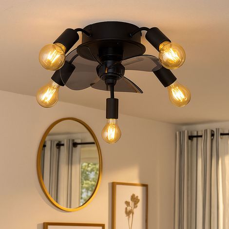 LED Deckenventilator Vor-Rücklauf Ventilator Fernbedienung Timer Lüfter Wohnzimmer 3-Stufen, schwarz rauch, 5x E27 Fassung, D 42 cm (1/5)
