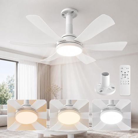 71cm Ventilateur de Plafond avec Lumière et Télécommande, Connexion E27 Uniquement avec Socle Fourni, Installation Rapide, Petit Ventilateur Plafond Silencieux pour Chambre Chambre D'enfant (1/5)
