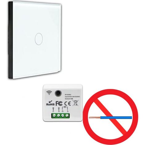 KIT Interrupteur sans fil tactile ET sans neutre requis - Boutons va et vient prêt à poser – 1 Télécommande murale + 1 module radio encastrable (1/5)