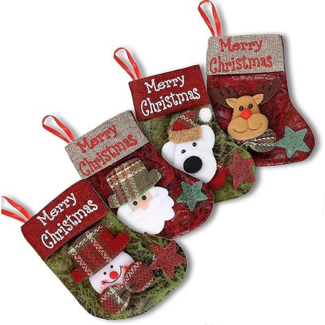 4 chaussettes de Noël à suspendre, sac cadeau de Noël, décoration, ours, élan, Père Noël, bonhomme de neige, ornement, sac à bonbons[ls] (1/4)