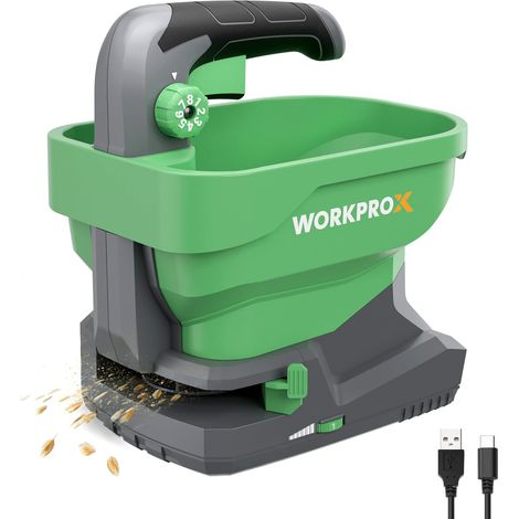 X 7.2V Electric Seed Spreader with 8 Flows, 6 Speeds Adjustable Projection Width, Lawn Spreader with Built-in Battery 2.0Ah for Seed, Fertilizer and Snow Removal Salt (1/5)
