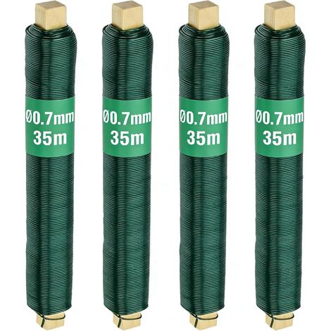 Fil Acier Plastifie Ø0.7mm x 35m x 4pcs Fil d'attache Rouleau de Fil Métallique Enduit de PVC Fil de Fer avec Gaine en Plastique Vert pour Les Plantes