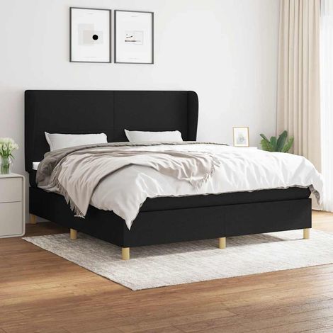 Sommier à lattes de lit avec matelas Noir 160x200 cm Tissu (1/5)