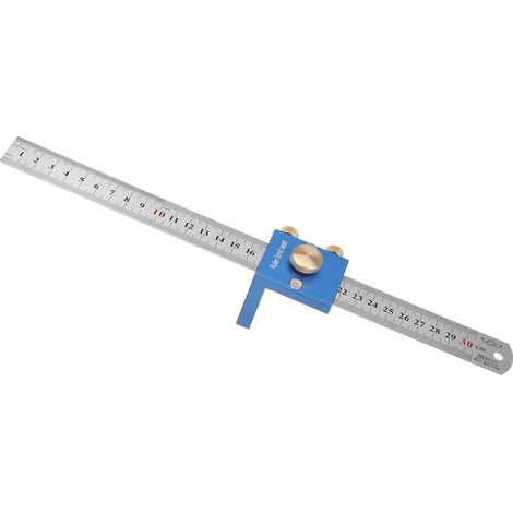 30CM / 12IN Règle de dessin au trait métrique Règle de ligne à 90 ° Règle à angle droit pour le travail du bois Outil de mesure du travail du bois - Bleu (1/5)