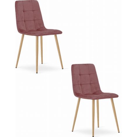 Kara-Sessel – rosa Samt / Beine in Holzfarbe (2 Stück) (1/5)