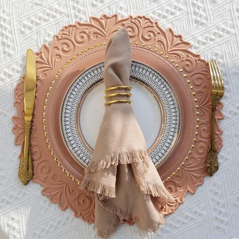 Set de table rond en cuir synthétique, 38 cm, lot de 4, durable, résistant à la chaleur, rose. (1/5)