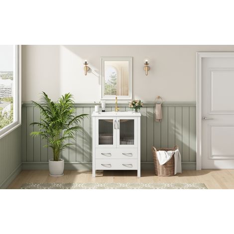 Mobile bagno con lavabo in ceramica 61 cm bianco OKMYHOME (1/2)
