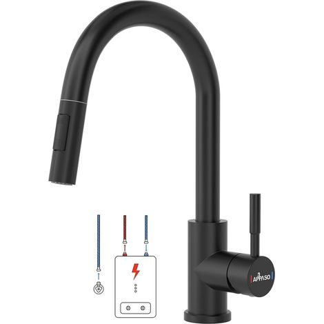Robinet mitigeur d'évier de cuisine avec pulvérisateur extractible, robinet mitigeur de cuisine pivotant à 360 °, robinet de cuisine commercial à poignée unique avec 2 modes de pulvérisation (1/5)