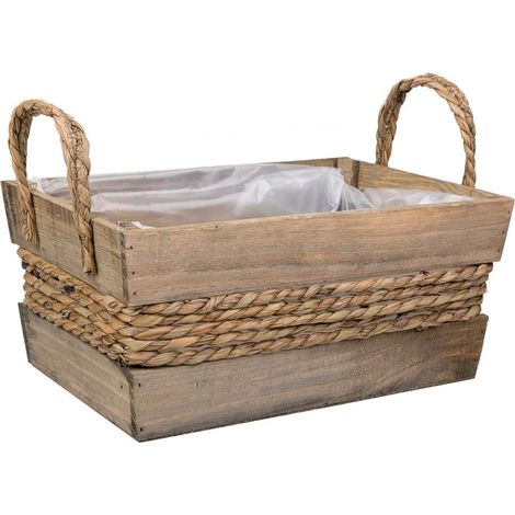 Cesto de madera y cuerda con asas marrón 33x23x15 (1/5)