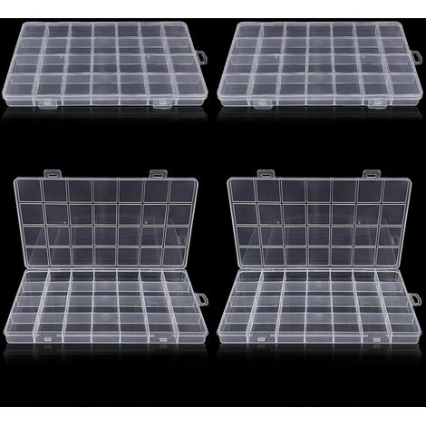 (4 pièces)Boite Rangement Plastique avec 28 Compartiments, Boite Compartiment Transparent,pour petites pièces en plastique avec étiquette, Artisanat, Perles, Bijoux, Petites Pièces (1/5)