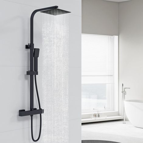 Acezanble – Colonne de douche thermostatique en laiton massif – Pommeau carré 200mm – Système de valve thermostatique – Hauteur réglable 730-1150mm