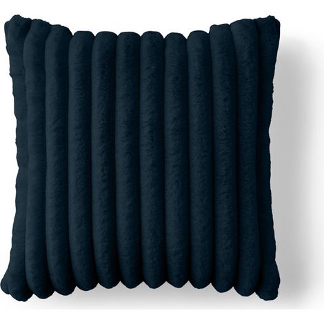 Pampelune - coussin - en fausse fourrure côtelé et velours - 40x40 cm - bleu ardoise (1/5)