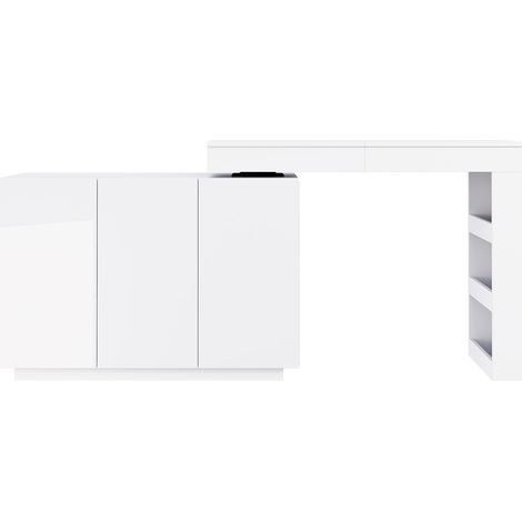 Coiffeuse d’angle L pivotante avec éclairage LED, plateau en panneau MDF blanc brillant 100×40×80 cm (1/5)
