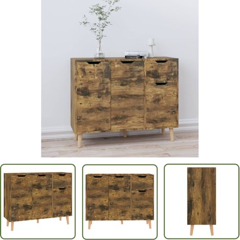 The Living Store Sideboard Räuchereiche 90x30x72 cm Holzwerkstoff - Schreibtisch - Regal - Sideboard - Holzmöbel - Holz Sideboard (1/5)